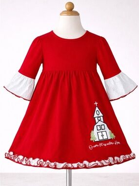 Millie Jay Girls Red Dress with Church Embroidery 2T